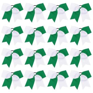 image16PCS 8quot Large Cheer Hair Bows Ponytail Holder Elastic Band Handmade for Cheerleading Teen Girls College Sports White 1 Count Pack of 16WhiteForest Green