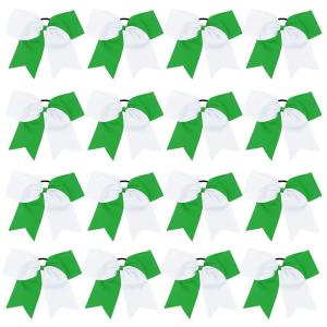 image16PCS 8quot Large Cheer Hair Bows Ponytail Holder Elastic Band Handmade for Cheerleading Teen Girls College Sports White 1 Count Pack of 16WhiteGreen