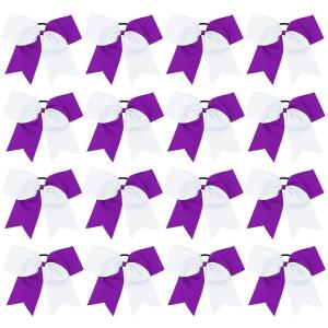 image16PCS 8quot Large Cheer Hair Bows Ponytail Holder Elastic Band Handmade for Cheerleading Teen Girls College Sports White 1 Count Pack of 16WhitePurple