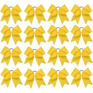 image16PCS 8quot Large Cheer Hair Bows Ponytail Holder Elastic Band Handmade for Cheerleading Teen Girls College Sports White 1 Count Pack of 16Yellow