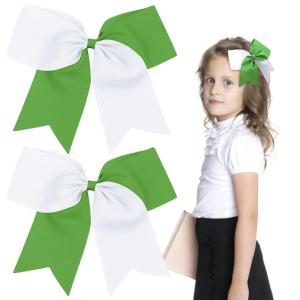 imageOAOLEER 2PCS 8quot Jumbo Cheer Bow Clip with Tails Large Cheerleading Hair Bows for Girls Teen Softball Cheerleader Outfit Uniform RedGreenWhite