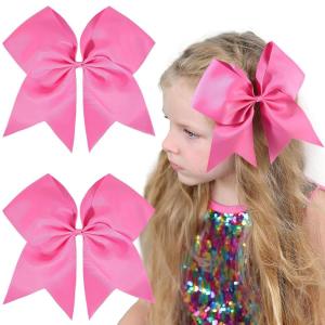 imageOAOLEER 2PCS 8quot Jumbo Cheer Bow Clip with Tails Large Cheerleading Hair Bows for Girls Teen Softball Cheerleader Outfit Uniform RedHot Pink