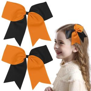 imageOAOLEER 2PCS 8quot Jumbo Cheer Bow Clip with Tails Large Cheerleading Hair Bows for Girls Teen Softball Cheerleader Outfit Uniform RedOrangeBlack