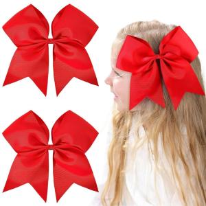 imageOAOLEER 2PCS 8quot Jumbo Cheer Bow Clip with Tails Large Cheerleading Hair Bows for Girls Teen Softball Cheerleader Outfit Uniform RedRed