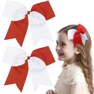imageOAOLEER 2PCS 8quot Jumbo Cheer Bow Clip with Tails Large Cheerleading Hair Bows for Girls Teen Softball Cheerleader Outfit Uniform RedRedWhite