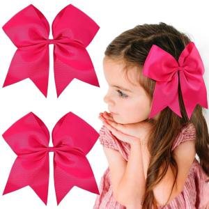 imageOAOLEER 2PCS 8quot Jumbo Cheer Bow Clip with Tails Large Cheerleading Hair Bows for Girls Teen Softball Cheerleader Outfit Uniform RedRose Pink