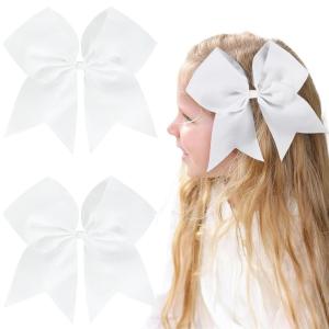 imageOAOLEER 2PCS 8quot Jumbo Cheer Bow Clip with Tails Large Cheerleading Hair Bows for Girls Teen Softball Cheerleader Outfit Uniform RedWhite