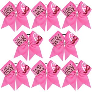 imageOaoleer 7 Inch Breast Cancer Awareness Cheerleader Bow Large Hair Bow With Ponytail Holder Hair Band For Breast Cancer MonthHot Pink