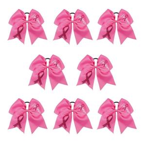 imageOaoleer 7 Inch Breast Cancer Awareness Cheerleader Bow Large Hair Bow With Ponytail Holder Hair Band For Breast Cancer MonthPink