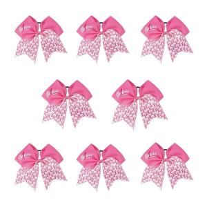 imageOaoleer 7 Inch Breast Cancer Awareness Cheerleader Bow Large Hair Bow With Ponytail Holder Hair Band For Breast Cancer Monthpinkwhite