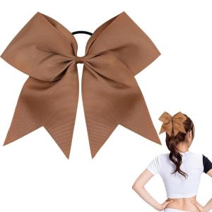 imageOaoleer 8inch Jumbo Large Cheer Bows Ponytail Holder Elastic Band Handmade Boutique Hair Accessories for Cheerleading Teen Girls College Women Sports 1PCS WhiteBrown