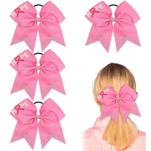 imageOaoleer Hair Bow 4PCS 77 inches 18cm Breast Cancer Awareness Cheerleader Bow with Ponytail Holder for Breast Cancer Month PU Pink BButterfly Hope