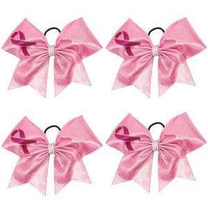 imageOaoleer Hair Bow 4PCS 77 inches 18cm Breast Cancer Awareness Cheerleader Bow with Ponytail Holder for Breast Cancer Month PU Pink BPU Pink A