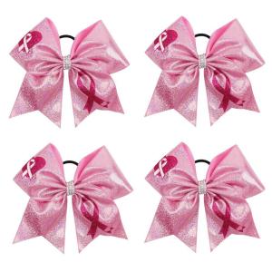 imageOaoleer Hair Bow 4PCS 77 inches 18cm Breast Cancer Awareness Cheerleader Bow with Ponytail Holder for Breast Cancer Month PU Pink BPU Pink B