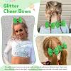imageOAOLEER 12PCS Glitter Cheer Hair Bows for Cheerleading Cheer Bow with Ponytail Holder for Teen Girls Cheerleader WhiteGreen