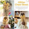 imageOAOLEER 2PCS Glitter Cheer Hair Bow Clips for Girls 7 inch Red Sequin Large Hair Bows Hair Accessories for Girls Teen Softball Cheerleader RedGold