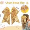 imageOAOLEER 2PCS Glitter Cheer Hair Bow Clips for Girls 7 inch Red Sequin Large Hair Bows Hair Accessories for Girls Teen Softball Cheerleader RedGold