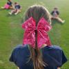 imageOAOLEER 2PCS Glitter Cheer Hair Bow Clips for Girls 7 inch Red Sequin Large Hair Bows Hair Accessories for Girls Teen Softball Cheerleader RedHot Pink