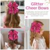 imageOAOLEER 2PCS Glitter Cheer Hair Bow Clips for Girls 7 inch Red Sequin Large Hair Bows Hair Accessories for Girls Teen Softball Cheerleader RedHot Pink