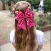 imageOAOLEER 2PCS Glitter Cheer Hair Bow Clips for Girls 7 inch Red Sequin Large Hair Bows Hair Accessories for Girls Teen Softball Cheerleader RedHot Pink