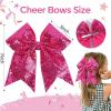 imageOAOLEER 2PCS Glitter Cheer Hair Bow Clips for Girls 7 inch Red Sequin Large Hair Bows Hair Accessories for Girls Teen Softball Cheerleader RedHot Pink