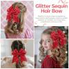 imageOAOLEER 2PCS Glitter Cheer Hair Bow Clips for Girls 7 inch Red Sequin Large Hair Bows Hair Accessories for Girls Teen Softball Cheerleader RedRed