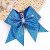 imageOAOLEER 6PCS Glitter Cheer Hair Bows for Cheerleading Shiny Rhinestones Large Jumbo Cheer Bow with Ponytail Holder for Teen Girls Cheerleader BlackBlue