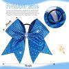 imageOAOLEER 6PCS Glitter Cheer Hair Bows for Cheerleading Shiny Rhinestones Large Jumbo Cheer Bow with Ponytail Holder for Teen Girls Cheerleader BlackBlue