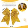 imageOAOLEER 6PCS Glitter Cheer Hair Bows for Cheerleading Shiny Rhinestones Large Jumbo Cheer Bow with Ponytail Holder for Teen Girls Cheerleader BlackGold