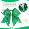 imageOAOLEER 6PCS Glitter Cheer Hair Bows for Cheerleading Shiny Rhinestones Large Jumbo Cheer Bow with Ponytail Holder for Teen Girls Cheerleader BlackGreen