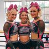 imageOAOLEER 6PCS Glitter Cheer Hair Bows for Cheerleading Shiny Rhinestones Large Jumbo Cheer Bow with Ponytail Holder for Teen Girls Cheerleader BlackHot Pink