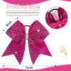 imageOAOLEER 6PCS Glitter Cheer Hair Bows for Cheerleading Shiny Rhinestones Large Jumbo Cheer Bow with Ponytail Holder for Teen Girls Cheerleader BlackHot Pink