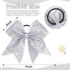 imageOAOLEER 6PCS Glitter Cheer Hair Bows for Cheerleading Shiny Rhinestones Large Jumbo Cheer Bow with Ponytail Holder for Teen Girls Cheerleader BlackSilver