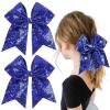 imageOAOLEER 2PCS Glitter Cheer Hair Bow Clips for Girls 7 inch Red Sequin Large Hair Bows Hair Accessories for Girls Teen Softball Cheerleader RedBlue