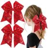 imageOAOLEER 2PCS Glitter Cheer Hair Bow Clips for Girls 7 inch Red Sequin Large Hair Bows Hair Accessories for Girls Teen Softball Cheerleader RedRed