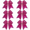 imageOAOLEER 6PCS Glitter Cheer Hair Bows for Cheerleading Shiny Rhinestones Large Jumbo Cheer Bow with Ponytail Holder for Teen Girls Cheerleader BlackHot Pink