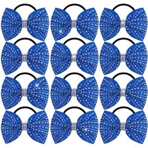 imageOAOLEER 12PCS Glitter Cheer Hair Bows for Cheerleading Cheer Bow with Ponytail Holder for Teen Girls Cheerleader WhiteBlue