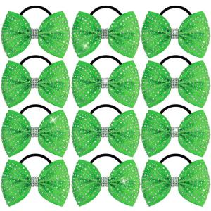 imageOAOLEER 12PCS Glitter Cheer Hair Bows for Cheerleading Cheer Bow with Ponytail Holder for Teen Girls Cheerleader WhiteGreen
