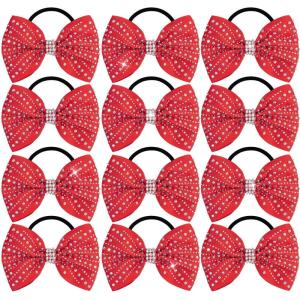 imageOAOLEER 12PCS Glitter Cheer Hair Bows for Cheerleading Cheer Bow with Ponytail Holder for Teen Girls Cheerleader WhiteRed