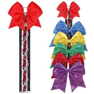 imageOAOLEER Cheer Bow Holder for Cheerleading Backpack Bag Sports Cheerleading Bow Storage Hanging Chain 5 Clasp Red 1 CountRed 5 Clasp