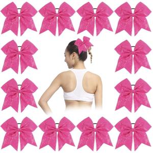 imageOaoleer 12PCS 7quot Large Glitter Cheer Hair Bows Ponytail Holder Elastic Band Handmade for Cheerleading Teen Girls College Sports Sequin Mixedcolor 12PCSShocking Pink