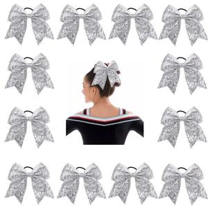 imageOaoleer 12PCS 7quot Large Glitter Cheer Hair Bows Ponytail Holder Elastic Band Handmade for Cheerleading Teen Girls College Sports Sequin Mixedcolor 12PCSSilver