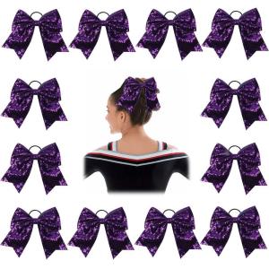 imageOaoleer 12PCS 7quot Large Glitter Cheer Hair Bows Ponytail Holder Elastic Band Handmade for Cheerleading Teen Girls College Sports Sequin Mixedcolor 12PCSPurple
