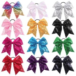 imageOaoleer 12PCS 7quot Large Glitter Cheer Hair Bows Ponytail Holder Elastic Band Handmade for Cheerleading Teen Girls College Sports Sequin Mixedcolor 12PCSMulticolored
