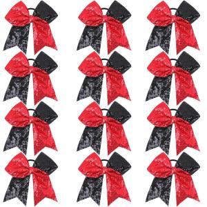 imageOaoleer 12PCS 7quot Large Glitter Cheer Hair Bows Ponytail Holder Elastic Band Handmade for Cheerleading Teen Girls College Sports Sequin Mixedcolor 12PCSSequin  Red  Black