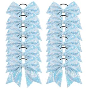 imageOaoleer 12PCS 7quot Large Glitter Cheer Hair Bows Ponytail Holder Elastic Band Handmade for Cheerleading Teen Girls College Sports Sequin Mixedcolor 12PCSBlue