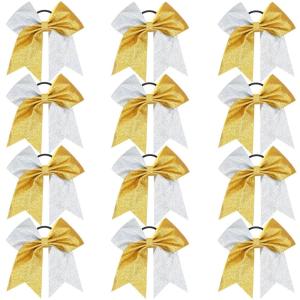 imageOaoleer 12PCS 7quot Large Glitter Cheer Hair Bows Ponytail Holder Elastic Band Handmade for Cheerleading Teen Girls College Sports Sequin Mixedcolor 12PCSGlitter  Silver  Gold