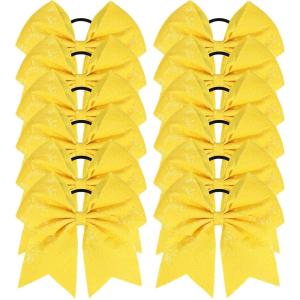 imageOaoleer 12PCS 7quot Large Glitter Cheer Hair Bows Ponytail Holder Elastic Band Handmade for Cheerleading Teen Girls College Sports Sequin Mixedcolor 12PCSYellow