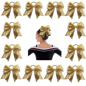 imageOaoleer 12PCS 7quot Large Glitter Cheer Hair Bows Ponytail Holder Elastic Band Handmade for Cheerleading Teen Girls College Sports Sequin Mixedcolor 12PCSGold