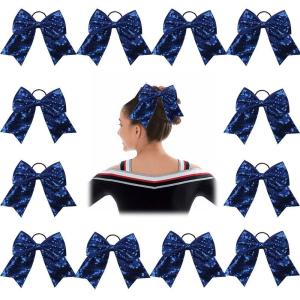 imageOaoleer 12PCS 7quot Large Glitter Cheer Hair Bows Ponytail Holder Elastic Band Handmade for Cheerleading Teen Girls College Sports Sequin Mixedcolor 12PCSRoyal blue